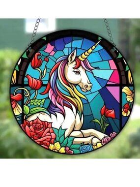 Unicorn Suncatcher Fantasy Rainbow Flowers Horse Window Magical In/Oudoor NEW